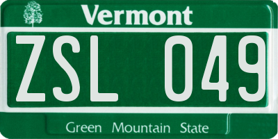 VT license plate ZSL049