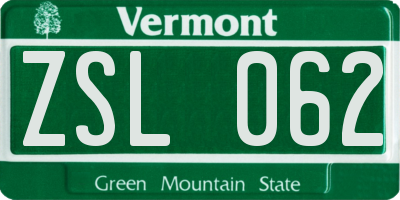 VT license plate ZSL062