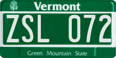 VT license plate ZSL072