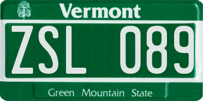 VT license plate ZSL089