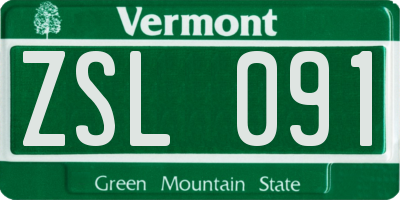 VT license plate ZSL091