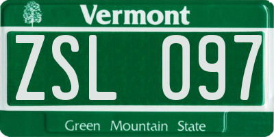 VT license plate ZSL097