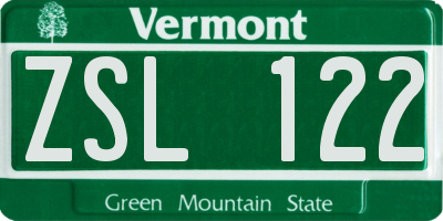 VT license plate ZSL122