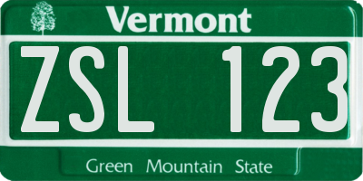 VT license plate ZSL123