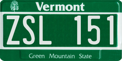 VT license plate ZSL151