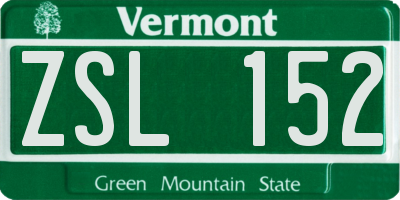 VT license plate ZSL152