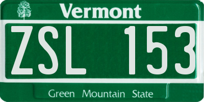 VT license plate ZSL153