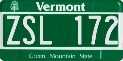 VT license plate ZSL172