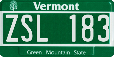 VT license plate ZSL183