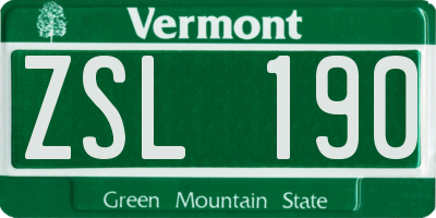 VT license plate ZSL190
