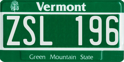 VT license plate ZSL196