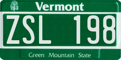 VT license plate ZSL198