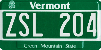 VT license plate ZSL204