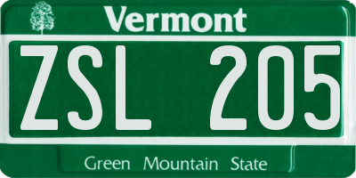 VT license plate ZSL205