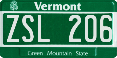 VT license plate ZSL206
