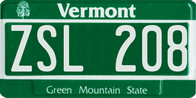 VT license plate ZSL208