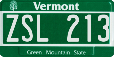 VT license plate ZSL213