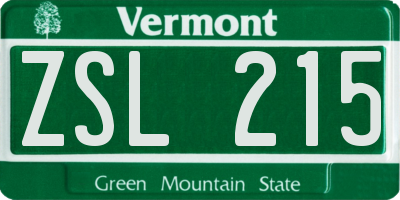 VT license plate ZSL215