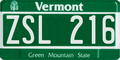 VT license plate ZSL216