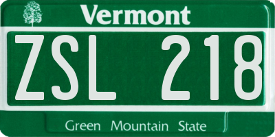 VT license plate ZSL218
