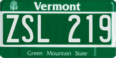 VT license plate ZSL219