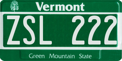 VT license plate ZSL222