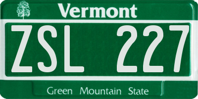 VT license plate ZSL227