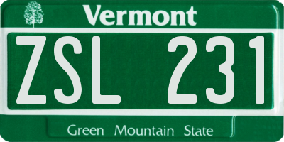 VT license plate ZSL231