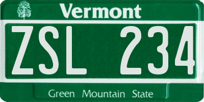 VT license plate ZSL234
