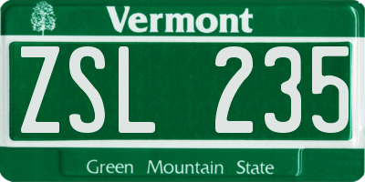 VT license plate ZSL235