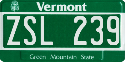 VT license plate ZSL239