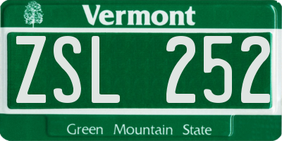 VT license plate ZSL252
