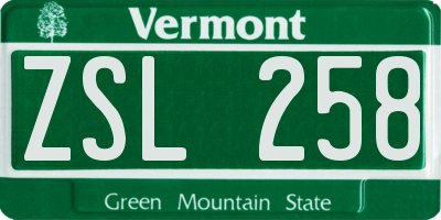 VT license plate ZSL258