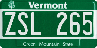 VT license plate ZSL265