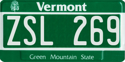 VT license plate ZSL269