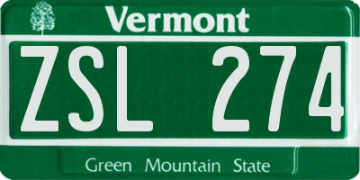 VT license plate ZSL274