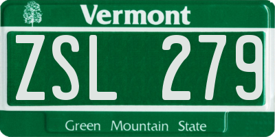 VT license plate ZSL279