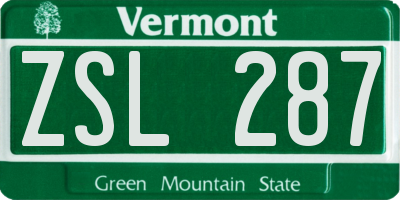 VT license plate ZSL287