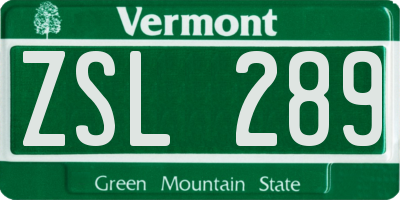 VT license plate ZSL289