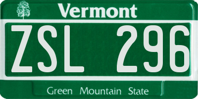 VT license plate ZSL296