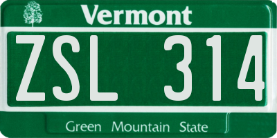 VT license plate ZSL314
