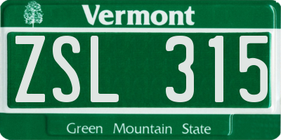 VT license plate ZSL315
