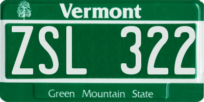 VT license plate ZSL322