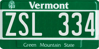 VT license plate ZSL334