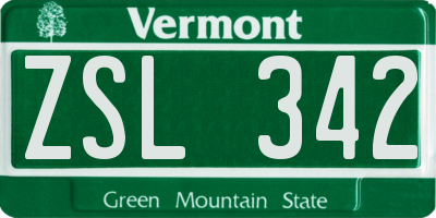 VT license plate ZSL342