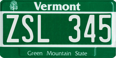 VT license plate ZSL345