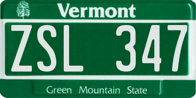VT license plate ZSL347