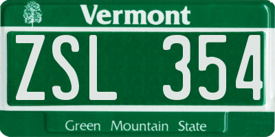 VT license plate ZSL354