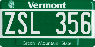 VT license plate ZSL356