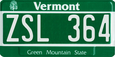 VT license plate ZSL364